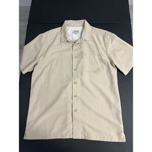 Quiksilver Waterman Medium Adult Button Shirt Beige Short Sleeve Outdoor Mens